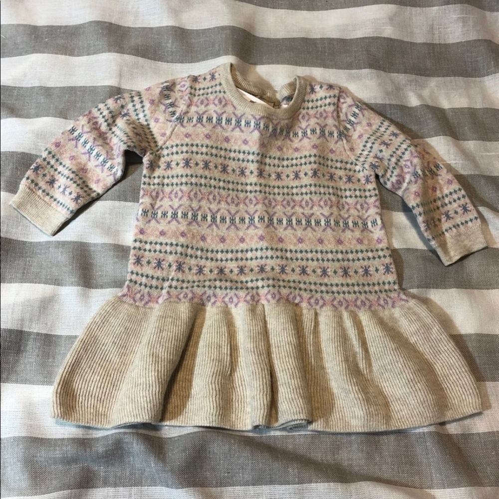 Baby Gap baby girl knit tan and pink sweater dress